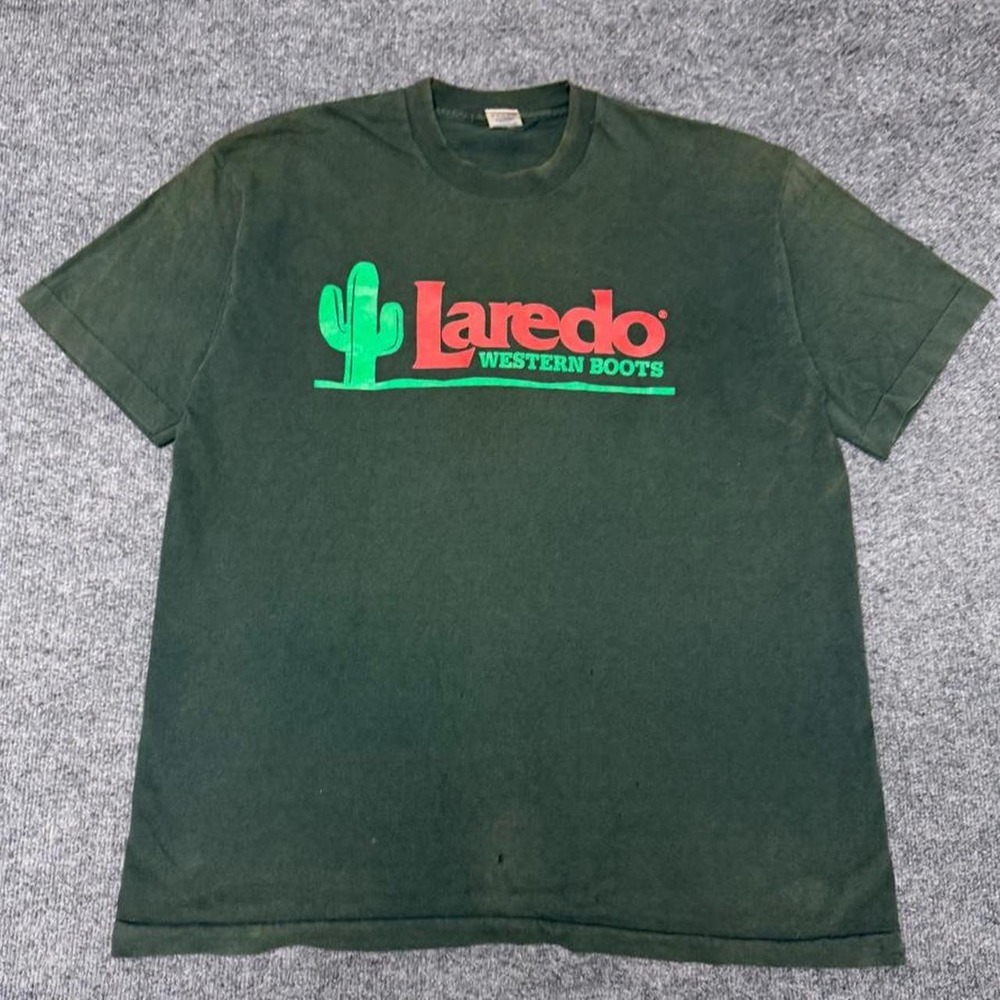 Vintage 90s Laredo Western Boots T-Shirt XL Single Stitch Faded Black Fruit Loom